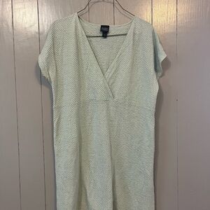 Eileen Fisher Knit Chevron V-Neck Cap Sleeve A-Line Dress Light Green Size S
